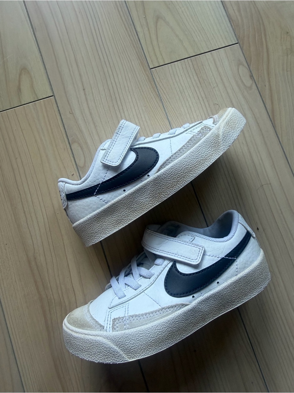 Kids White Sneakers with Black Swoosh